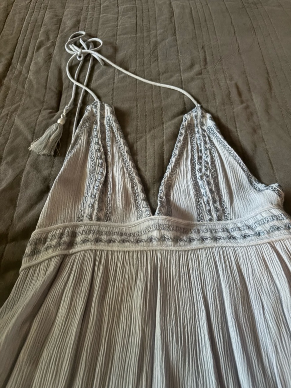 Roma Soft Crinkle Halter Dress in Dusty Blue